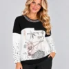 01-kalisson-ka-82123-black-white-graphic-sweatshirt-upper-body Kalisson black and white graphic sweatshirt front upper body view