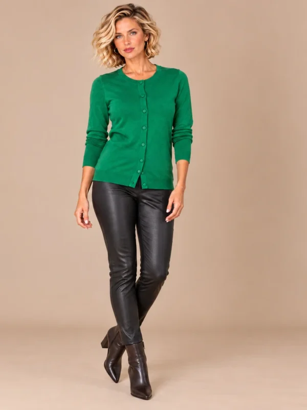 02kalisson-emerald-green-button-front-cardigan.webp Kalisson emerald green button-front cardigan with round neckline and long sleeves