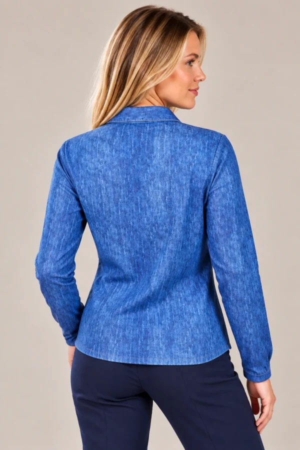 02womens-blue-printed-denim-shirt.webp Kalisson Women's blue printed denim-effect shirt with floral front panel and chest pockets