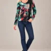 02womens-floral-abstract-panel-top.webp Kalisson Women's multicolour floral abstract long-sleeve top with black asymmetric panel