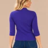 02purple-cotton-mock-neck-top.webp Kalisson Purple cotton mock neck top with three-quarter sleeves