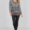 Kalisson KA 7846 grey animal print tunic front upper body view