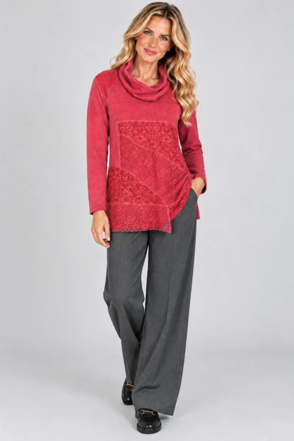 02-kalisson-ka-7899-pink-lace-tunic-full-body Kalisson pink lace tunic front upper body view