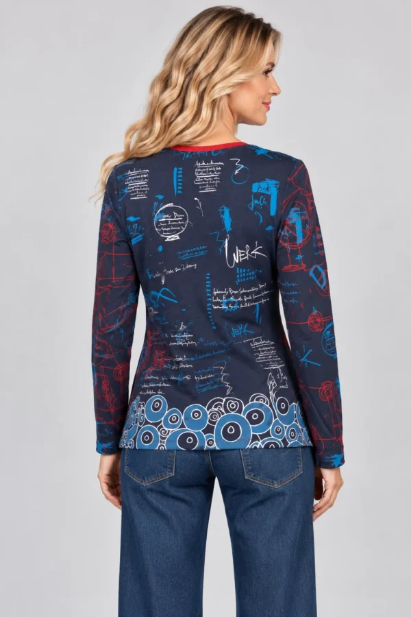 04-kalisson-ka-04123-navy-abstract-print-top-back Kalisson navy abstract print top front upper body view