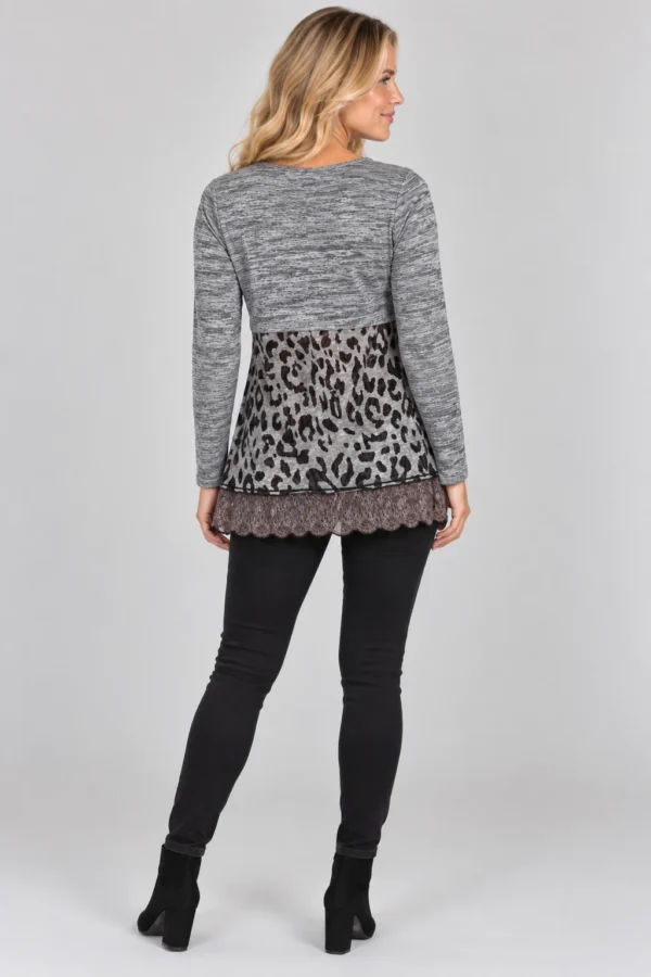 Kalisson KA 7846 grey animal print tunic front upper body view