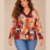 BAG_07123_bagoraz_abstract_print_vneck_top_01_front_upper_body Bagoraz Abstract Print V-Neck Long Sleeve Top