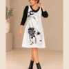 BAG_107123_02_front_fullbody Bagoraz Black and Ivory Floral Print Dress