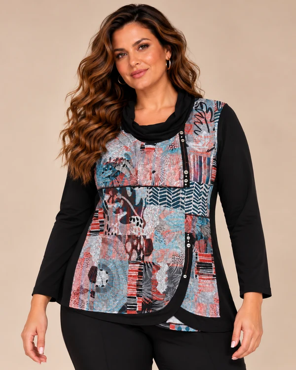 BAG_20I532_bagoraz_abstract_patchwork_tunic_01_front_upper_body Bagoraz Abstract Patchwork Long Sleeve Tunic