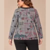 BAG_58123_bagoraz_grey_art_print_cotton_top_04_back : Bagoraz grey abstract print cotton top with long sleeves and dark round neckline, front upper-body view