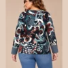 BAG_D20062_bagoraz_teal_floral_vneck_top_04_back Bagoraz Teal and Burgundy Floral Print V-Neck Top