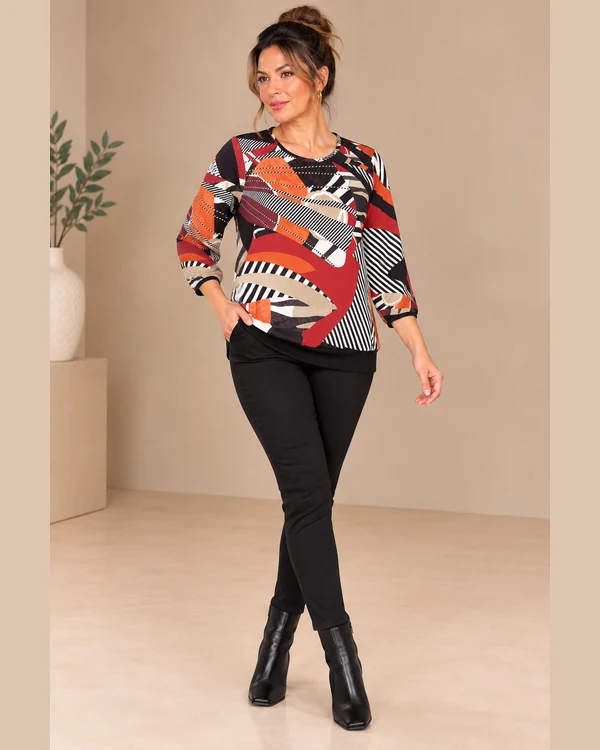 BAG_D20082_02_front_full_body Bagoraz Geometric Print Long Sleeve Top