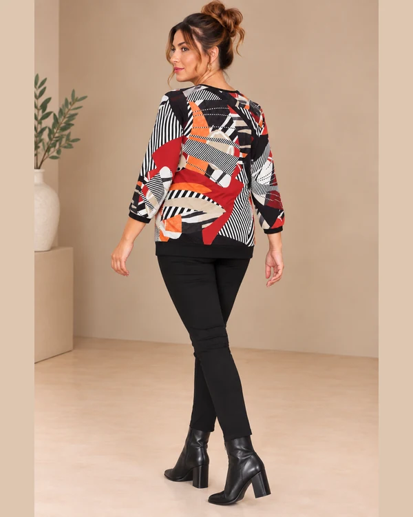 BAG_D20082_04_back Bagoraz Geometric Print Long Sleeve Top