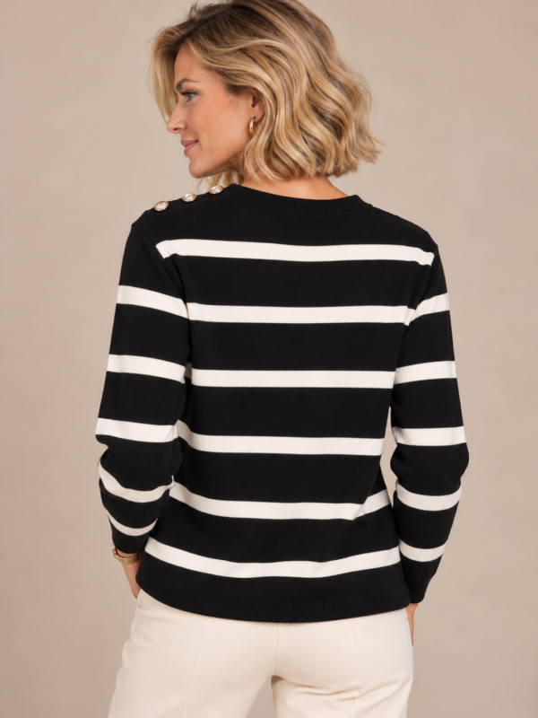 DI_4120P_back_upper_body Kalisson black cream striped knit sweater front upper body view