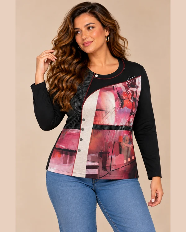 bagoraz-bag48122-abstract-print-top-front-detail Bagoraz Abstract Print Long Sleeve Top