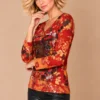 ka-20i008-red-floral-v-neck-top-full-body-front KALISSON red floral V-neck top, lifestyle view