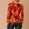 ka-20i008-red-floral-v-neck-top-side-view KALISSON red floral V-neck top, lifestyle view