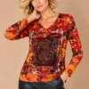 ka-20i008-red-floral-v-neck-top-upper-body-front KALISSON red floral V-neck top, lifestyle view