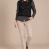 kalisson-black-layered-knit-top-front-full-body Kalisson black layered knit top front upper body view