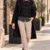 kalisson-black-layered-knit-top-lifestyle Kalisson black layered knit top front upper body view
