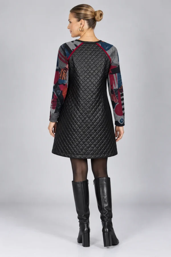 kalisson-black-quilted-faux-leather-dress-back Kalisson black quilted faux leather dress front upper body view