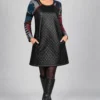 kalisson-black-quilted-faux-leather-dress-full-body Kalisson black quilted faux leather dress front upper body view