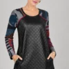 kalisson-black-quilted-faux-leather-dress-upper-body Kalisson black quilted faux leather dress front upper body view