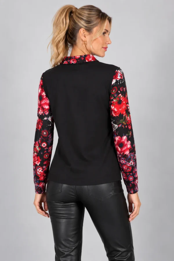 kalisson-black-red-floral-cotton-shirt-back Kalisson black red floral cotton shirt front upper body view