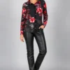 kalisson-black-red-floral-cotton-shirt-full-body Kalisson black red floral cotton shirt front upper body view