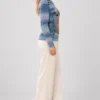 kalisson-blue-printed-knit-sweater-side-view Kalisson blue printed knit sweater front upper body view