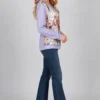 kalisson-lilac-abstract-print-top-side Kalisson lilac abstract print top front upper body view