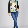 kalisson-multicolour-abstract-print-top-full-body Kalisson multicolour abstract print top front upper body view