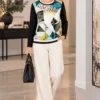 kalisson-multicolour-abstract-print-top-lifestyle Kalisson multicolour abstract print top front upper body view