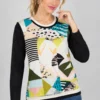 kalisson-multicolour-abstract-print-top-upper-body Kalisson multicolour abstract print top front upper body view