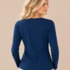 kalisson-navy-printed-cotton-top-back-upper-body Kalisson navy printed cotton top front upper body view