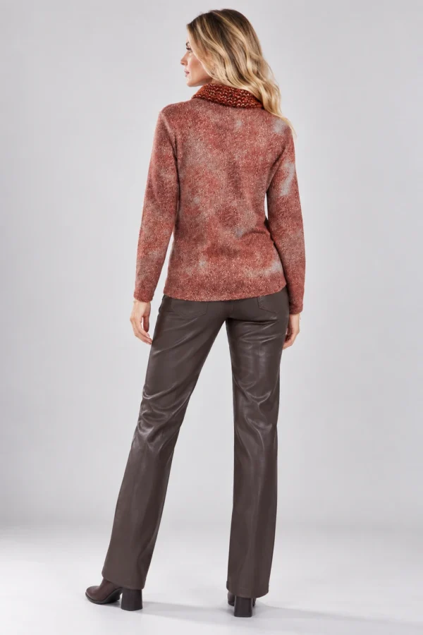 kalisson-rust-abstract-print-cowl-neck-top-back Kalisson Rust abstract print cowl neck long-sleeve top
