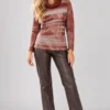 kalisson-rust-abstract-print-cowl-neck-top-full-body Kalisson Rust abstract print cowl neck long-sleeve top
