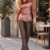 kalisson-rust-abstract-print-cowl-neck-top-lifestyle Kalisson Rust abstract print cowl neck long-sleeve top