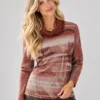 kalisson-rust-abstract-print-cowl-neck-top-upper-body Kalisson Rust abstract print cowl neck long-sleeve top
