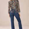 womens-multicolour-geometric-mosaic-top-04-back-full-body Women's multicolour geometric mosaic long-sleeve top with navy neckline detail